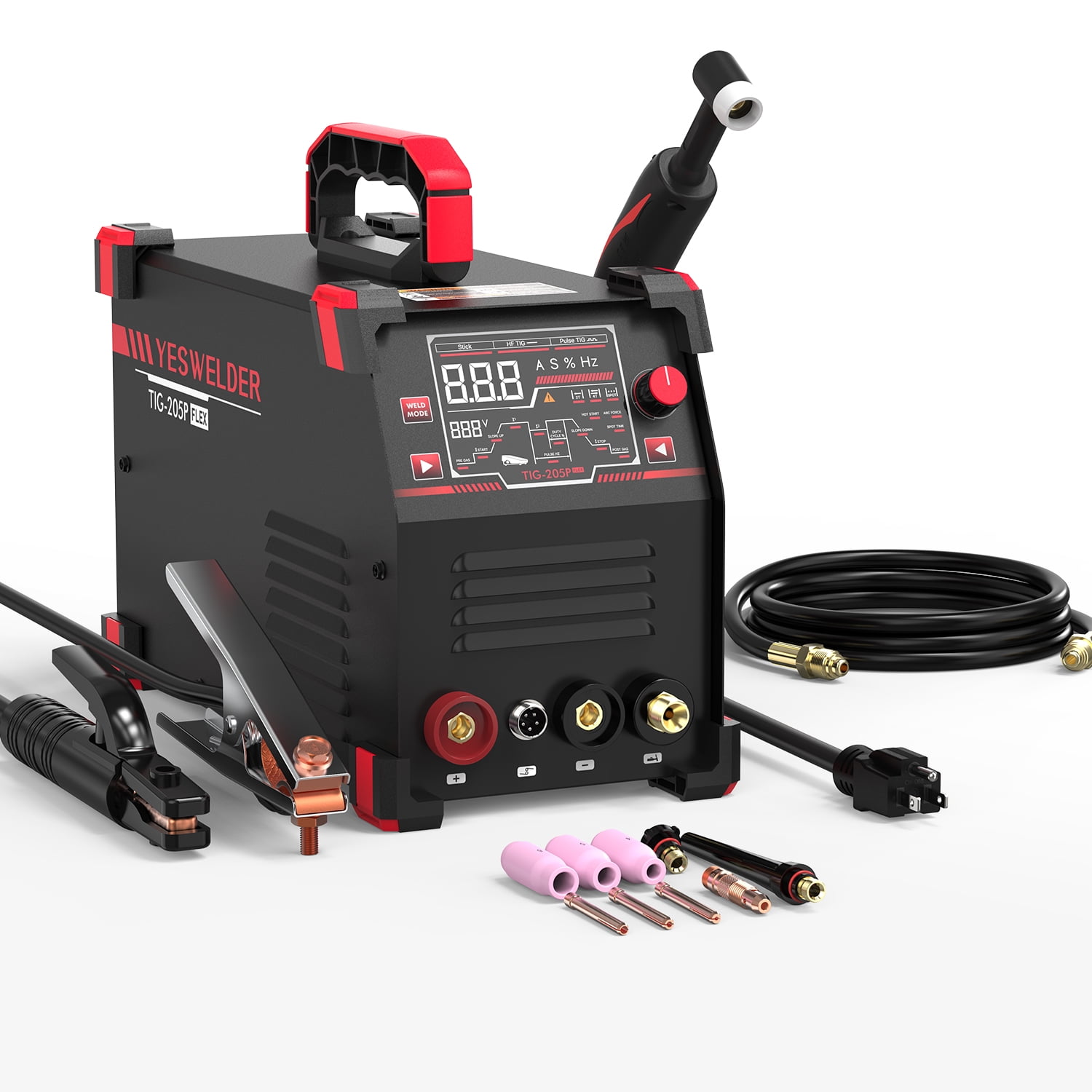 YESWELDER 205A TIG Welder with Pulse, 110/220V Dual Voltage, DC TIG/Stick Modes, LED Display