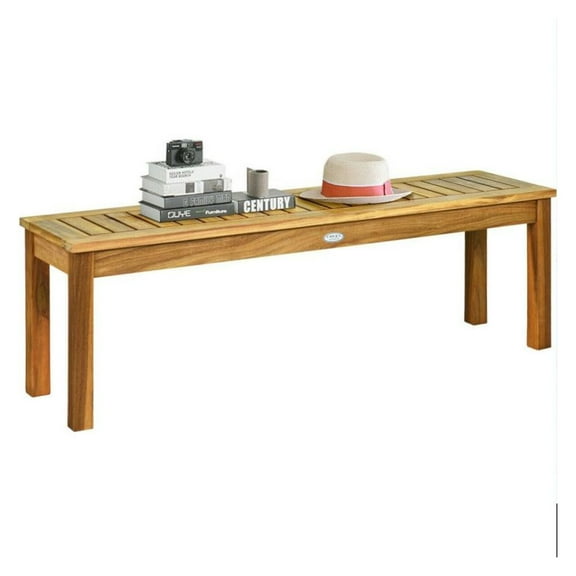 52" Outdoor Acacia Wood Bench, Teak Finish - Patio Dining Bench for 3 People, Heavy Duty 700lbs Capacity, Waterproof Garden Bench for Backyard, Deck, & Dining