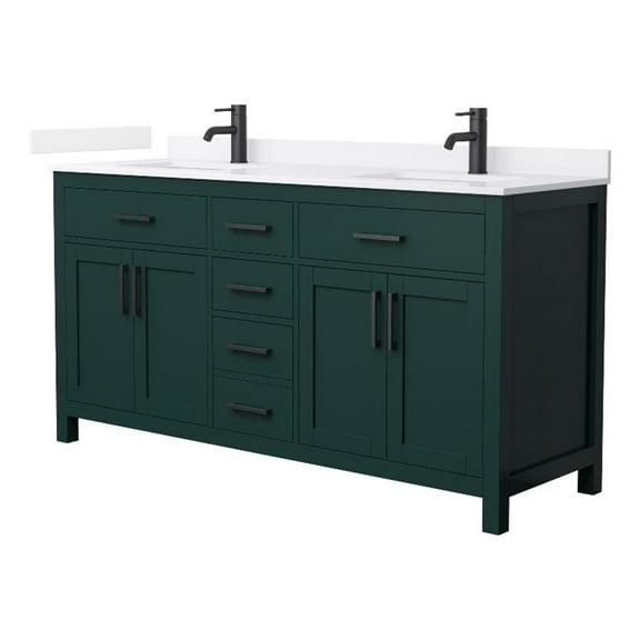 Beckett 66" Green Double Vanity & White Quartz Top (1-Hole) & Black Trim