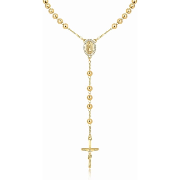 Gold Rosary Necklace for Women, 14K Gold Plated, Non-Tarnish Gold Catholic Rosary Necklace, Y-Cross Necklace, Catholic Rosary Crucifix Jewelry, Gift