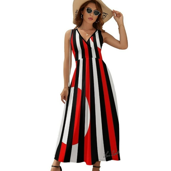 Black White And Red All Over! Sleeveless Dress Dresses Women Summer Evening Dresses Ladies Bohemia Long Dresses