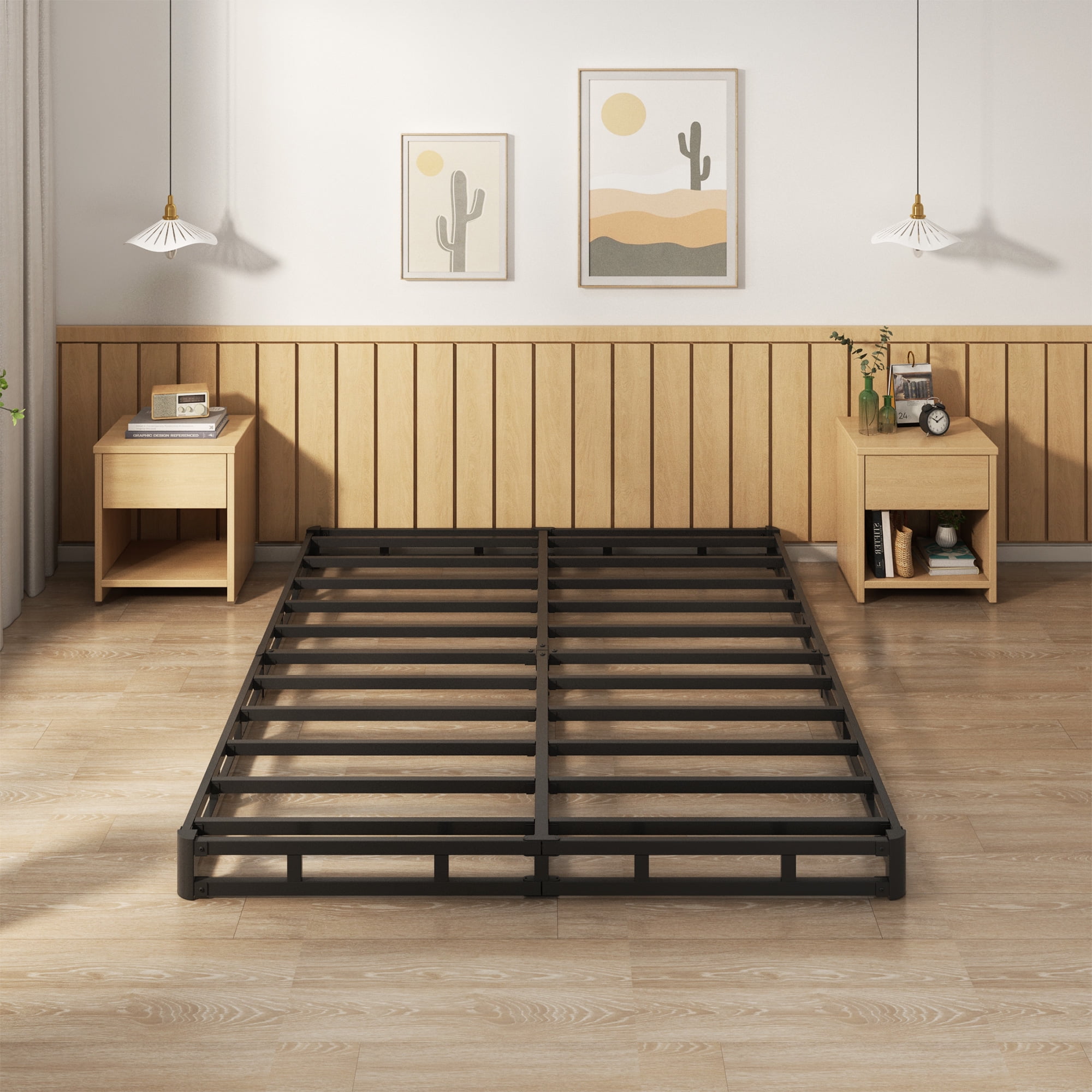 Maenizi King Size Box Spring 4 inch Low Profile, Heavy Duty Metal with Fabric Cover, Easy Assembly, Noise Free, Black