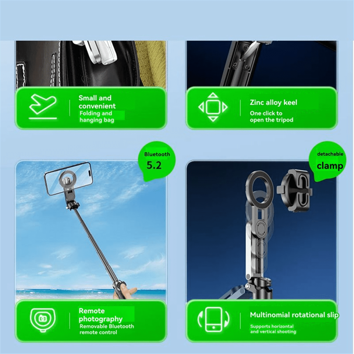 Magnetic Design Mini Bluetooth Portable Telescopic Multi Functional Tripod Phone Selfie Stick,1 * Phone Tripod kit,Black