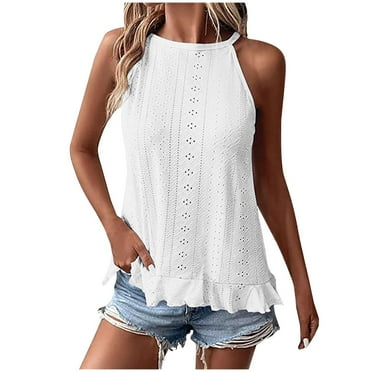 Mlzmgr Tank Tops for Women Eyelet Summer Beach Travel Ruffle Comfy Sleeveless Tunic Tops for Leggings