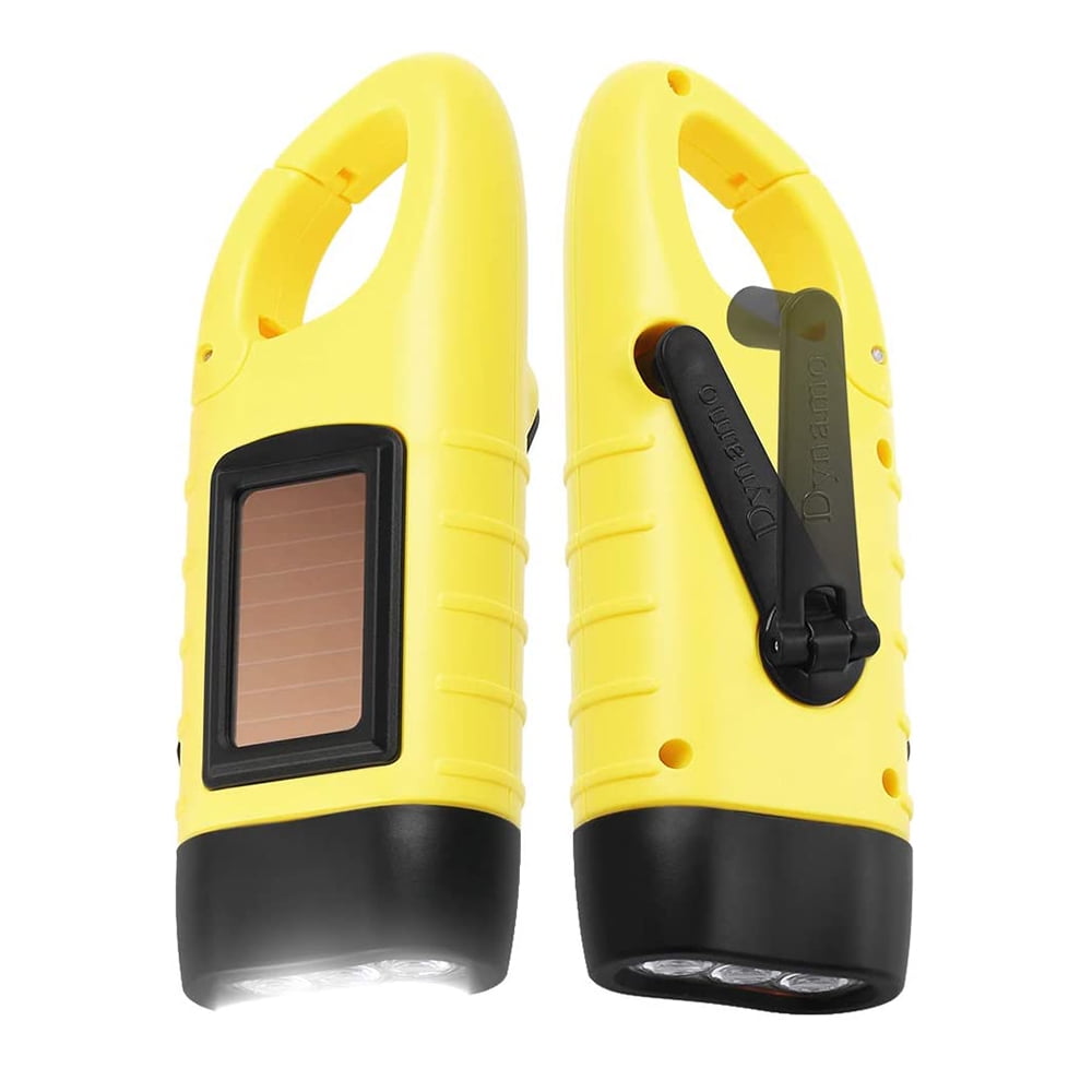 Anso Solar & Hand Crank LED Flashlight - Emergency Light With Dynamo & Carabiner (Pink)