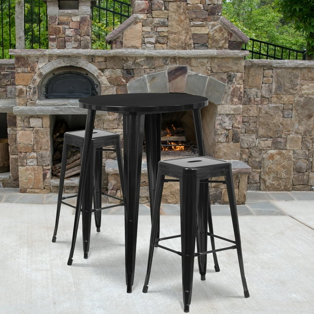 Flash Furniture Commercial Grade 30" Round Black Metal IndoorOutdoor
