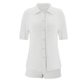 thumbnail image 4 of 2 Piece Sets for Girls Summer Lounge Set Kids Oversized Button Down Short Sleeve Shirt Matching Shorts Vacation Outfits (White, 7-8 Years), 4 of 4