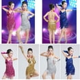 thumbnail image 1 of Disfraz de baile latino para niños, traje de competición con borlas y lentejuelas (vestido + manga de mano + pendientes de borla), 1 of 2