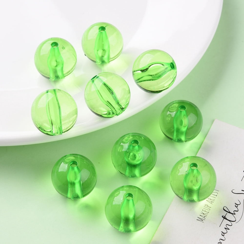 Transparent Acrylic Beads Round Lawn Green 20x19mm Hole: 3mm 111pcs/500g
