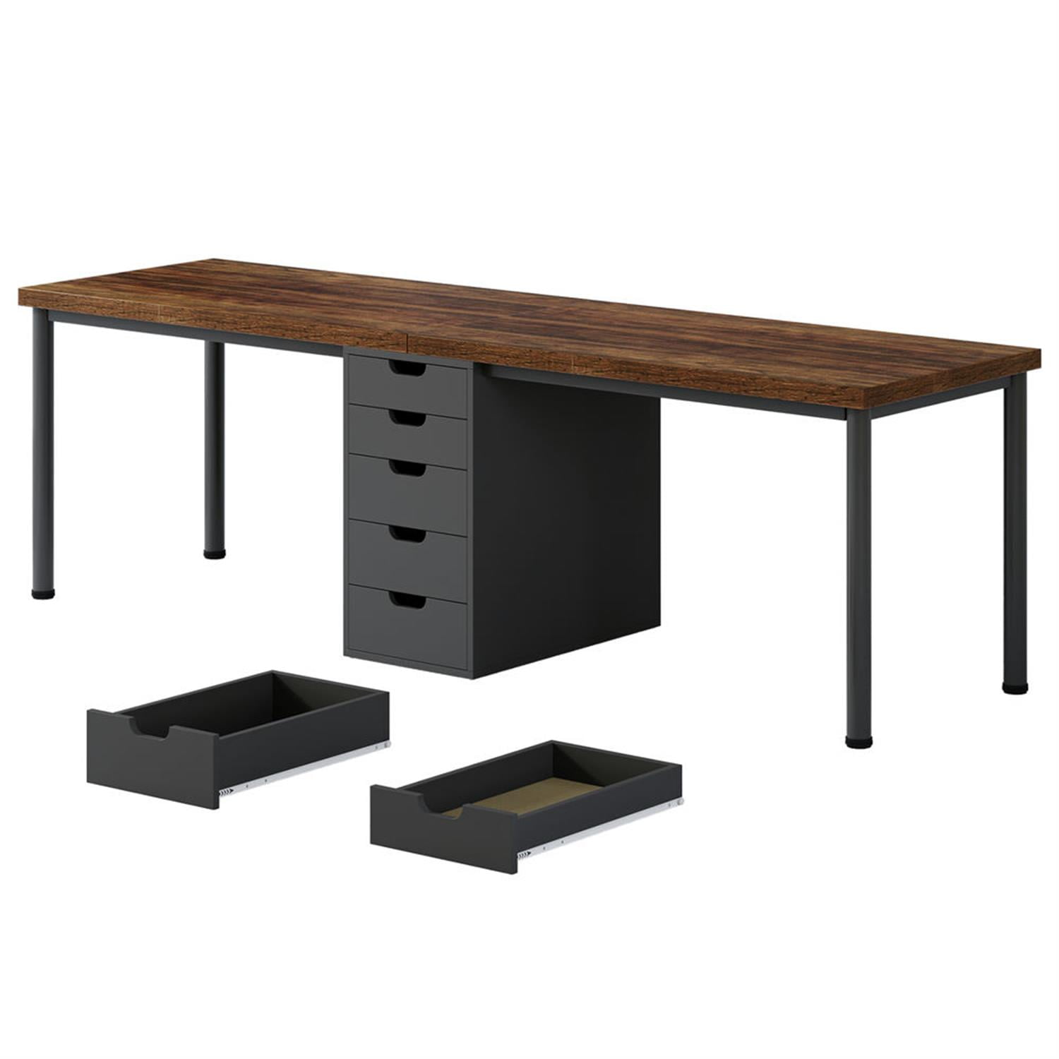 Demi Bonn 78" Industrial Two Computer Desk with 5 Drawers, Modern Double Study Writing Gaming Table for Home Office, Brown & Black