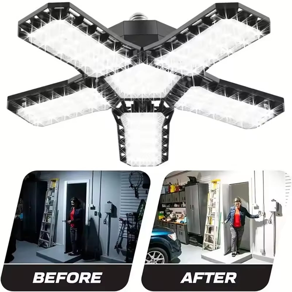 Garage Lights, 2 Pack Super Bright 32000LM LED Garage Ceiling Light, 280W LED Shop Lights with Deformable Panel, Basement Barn Ceiling Lights for E26/E27
