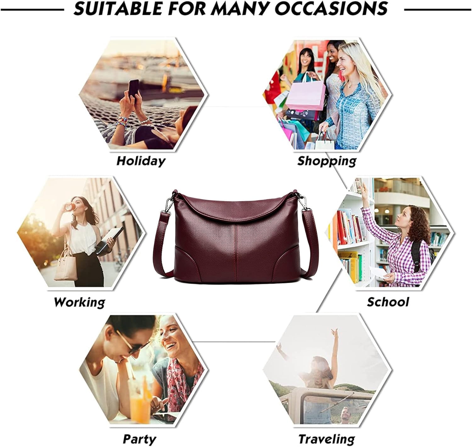 Shoulder Bags for Women Casual Medium Leather Flap Zip Crossbody Bag Purses and Handbags Satchel Messenger Tote Bag