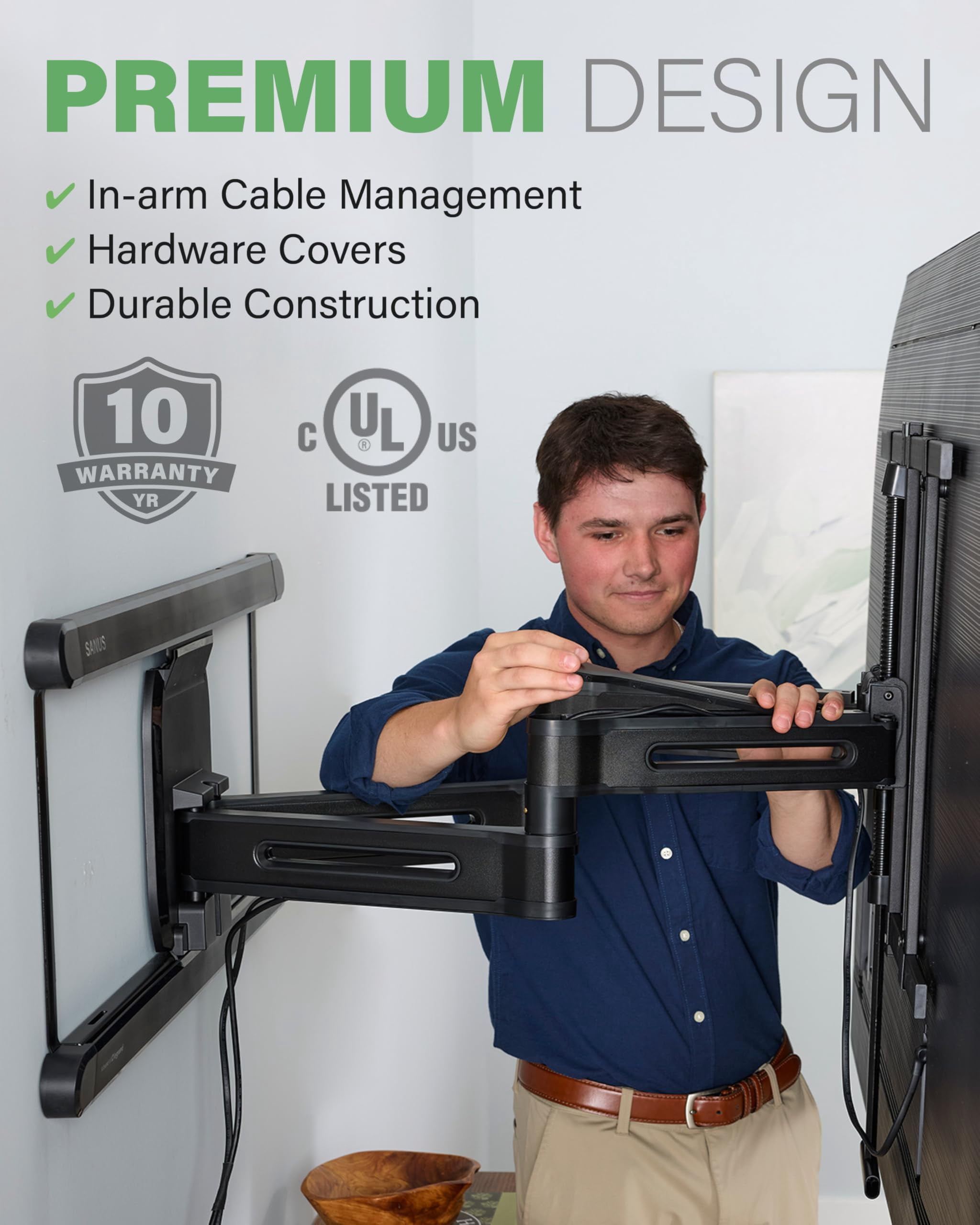 SANUS Height Adjustable Full Motion TV Wall Mount for 42" to 90" TVs - Raise or Lower TV 4" After Install - Maximizes Compatibility with Your Setup - 3 Step DIY w/Smooth Extension, Tilt & Swivel