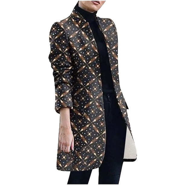 Chaquetas para mujer Prendas de abrigo elegantes Chaquetas sueltas de Tweed con cuello de solapa informal Odeerbi ODB-3