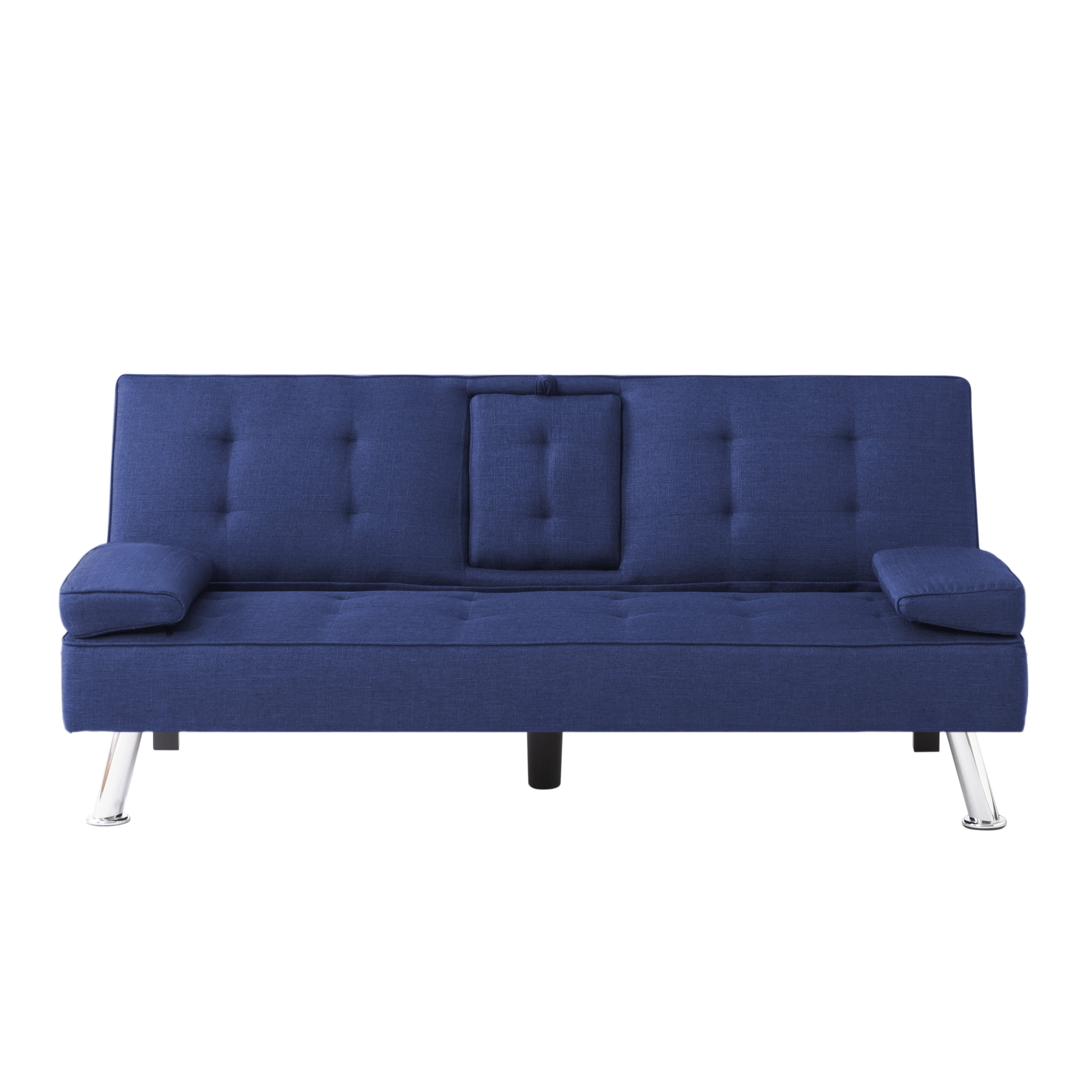 Gewnee 65.35" 3‑in‑1 Convertible Futon Sleeper Sofa,Sofa Bed with Cup Holders & Storage Bag ,Polyester Foldable Sleeper Couch with Adjustable Backrest for Small Apartments & Office，Navy Blue
