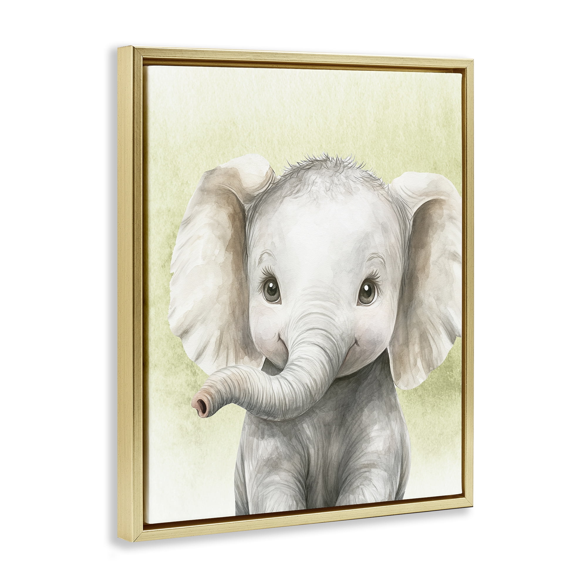 Stupell Industries Jungle Friends Baby Elephant Gold Framed Floater Canvas Wall Art, design by Christine Simpson Art