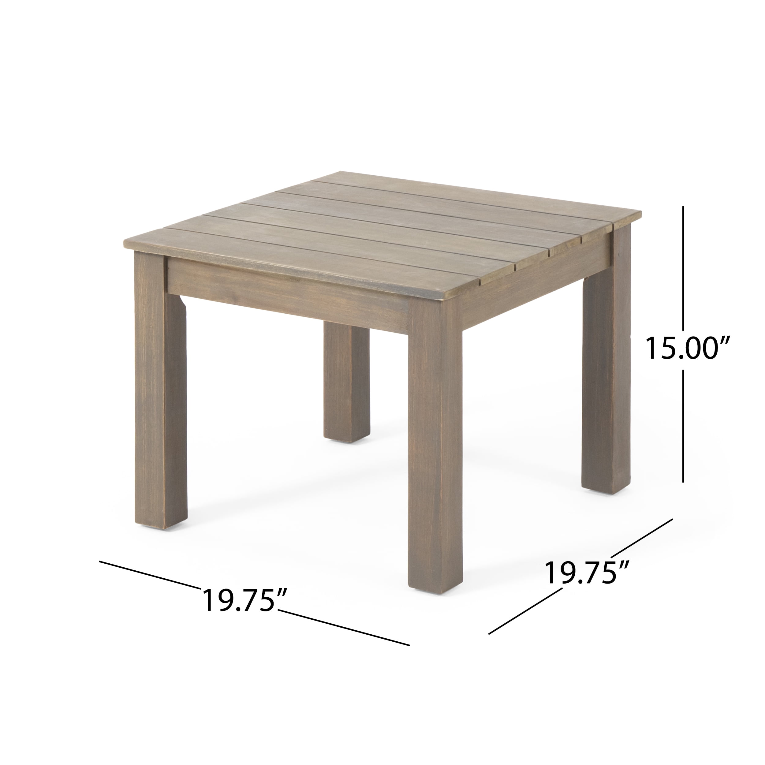 Outdoor Square Accent Side Table, Acacia Wood Leisure Decoration Table for Patio Garden, Gray