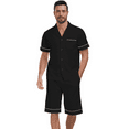 thumbnail image 5 of EA'S SECRET Mens Pajamas Set 100% Cotton Short Sleepwear Sets Classic Button Down Loungewear Summer Mens Pjs Sets With Pockets (Black,M), 5 of 7