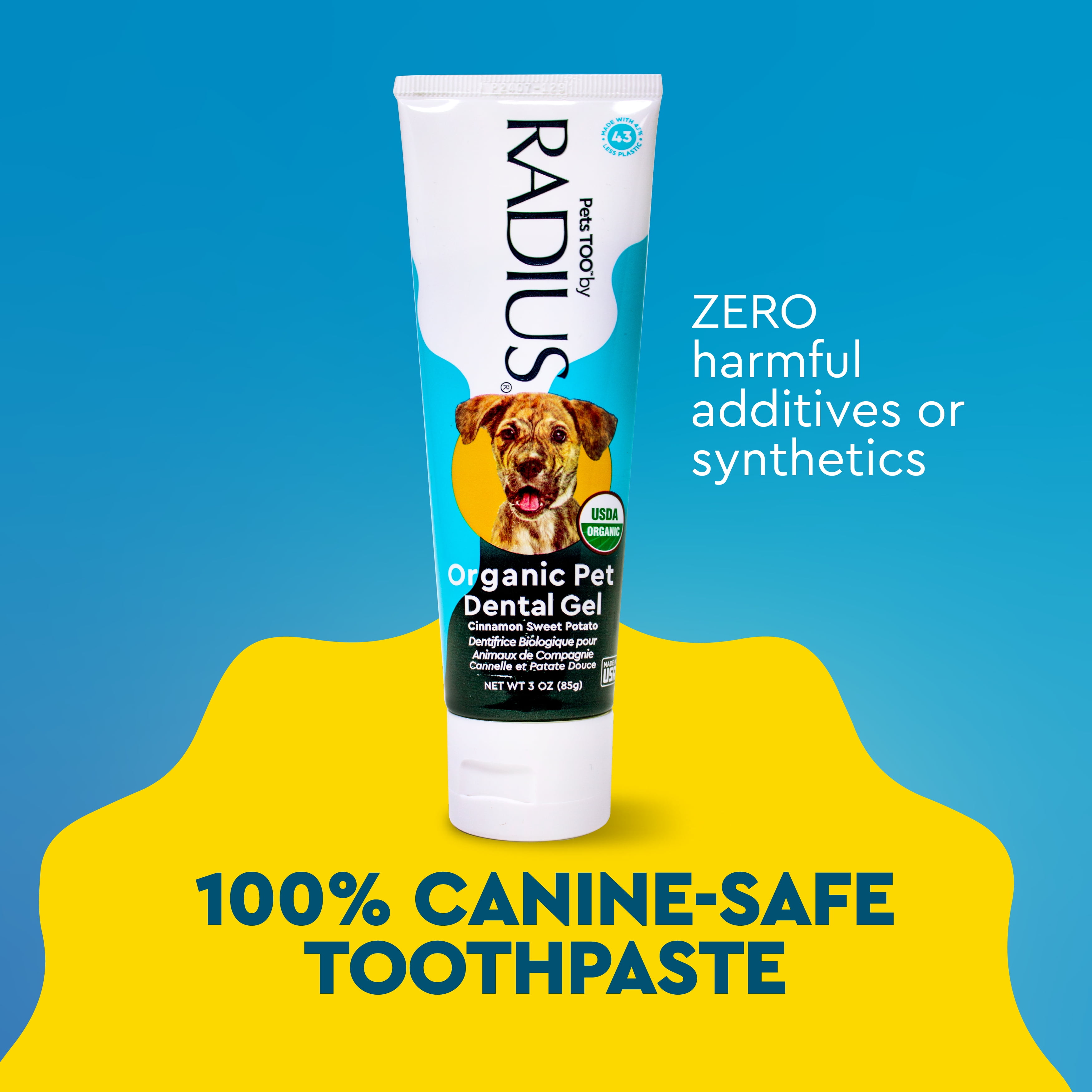 (4 pack) RADIUS USDA Organic Canine Toothpaste, Sweet Potato Cinnamon Flavor, 3 oz Pet Dental Care
