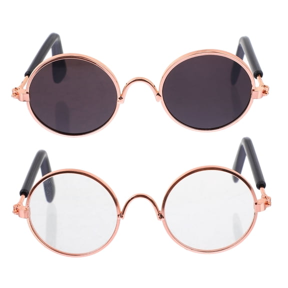 AURARMLET 2Pcs Sunglass Rose Gold DIY Decoration Doll Glasses Round Frame for Parent Child Interaction Back to School