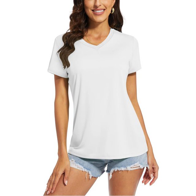 OUSITAID UPF 50+ T-shirts d'Été à Manches Courtes Col en V T-shirts de Protection Solaire pour Femmes Séchage Rapide Randonnée Course Hauts