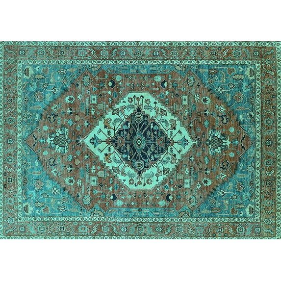 Ahgly Company Machine Washable Indoor Rectangle Persian Turquoise Blue Traditional Area Rugs, 2' x 5'