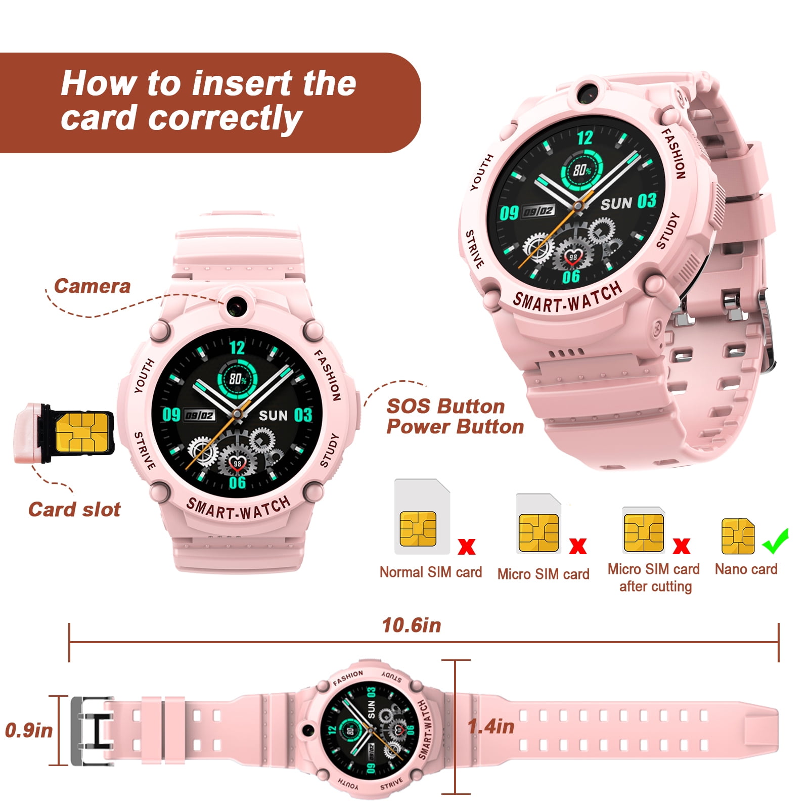 PTHTECHUS S02 Smart Watch for Boys Girls Smartwatch for Kids with 4G SIM GPS Video Call Pedometer MP3 Flashlights Calculator Alarm Clock Children Holiday Gift Pink