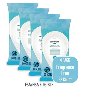 Summer’s Eve Fragrance Free Daily Feminine Wipes, Removes Odor, pH Balanced, 32 ct, 4 Pack