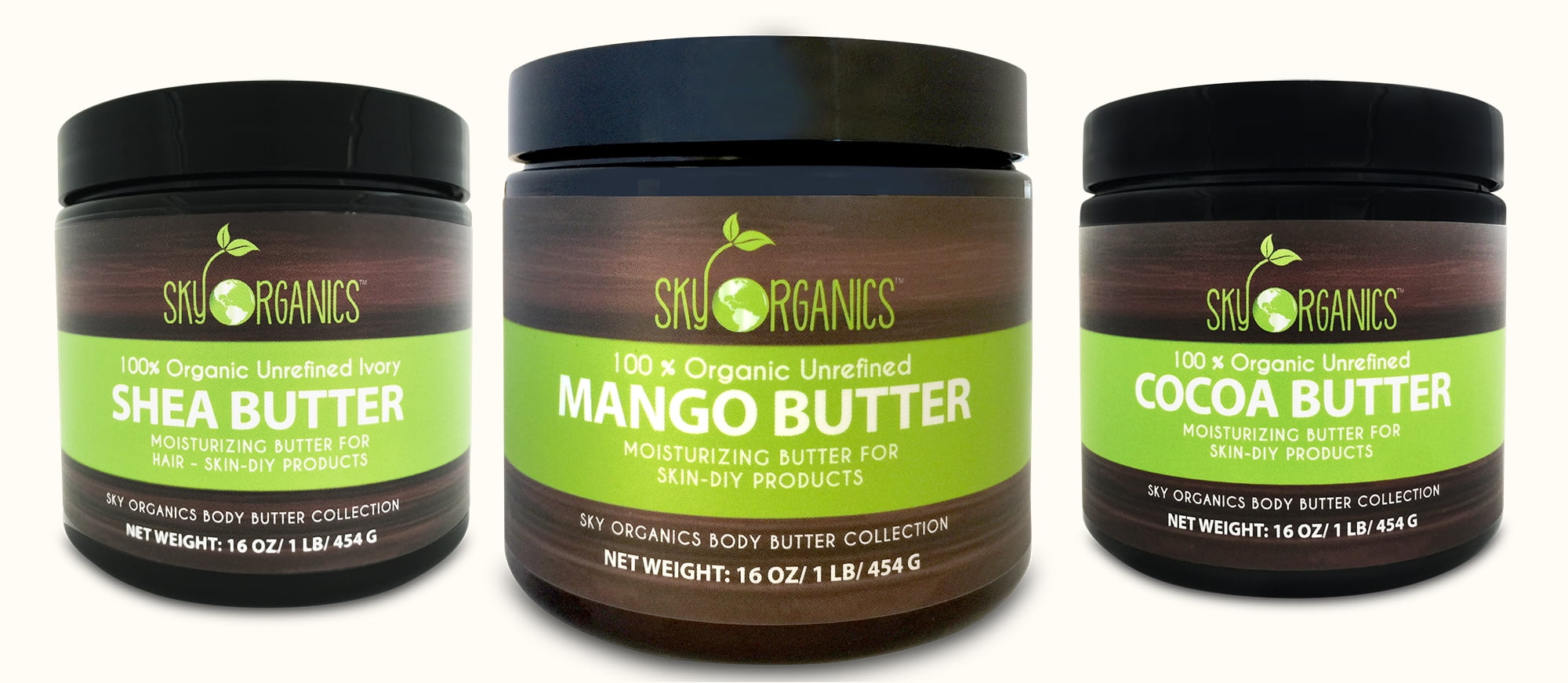 Body Butter Variety Pack of 3 (ea 16oz) Shea Butter, Cocoa Butter