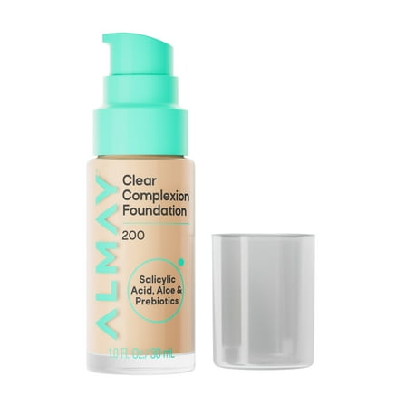 Almay Clear Complexion Foundation, Oil-Free Face Makeup for Acne-Prone Skin, 200, 1 fl oz