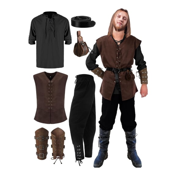BOOMNY Halloween Mens Pirate Dress Up Funny Hallowmas Party Outfits Sets Playful Stage Performance Clothes Set