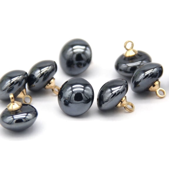 USOS0U 20Pcs 10mm Semi-circle Plastic Pearl Buttons, for Clothing, Shirt, Skirts,Handmade Decorations (Black)