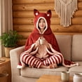 thumbnail image 5 of Cute Red Fox Wearable Fleece Blanket Hoodie Cape with Bow and Paws for Women Comfortable Home Wear Gift Idea, 5 of 6