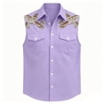 thumbnail image 3 of Shirts for Men Western Cowboy Print Geometric Sleeveless Casual Button Up Top Summer with Double Pockets Breathable Light Purple Shirt, 3 of 4