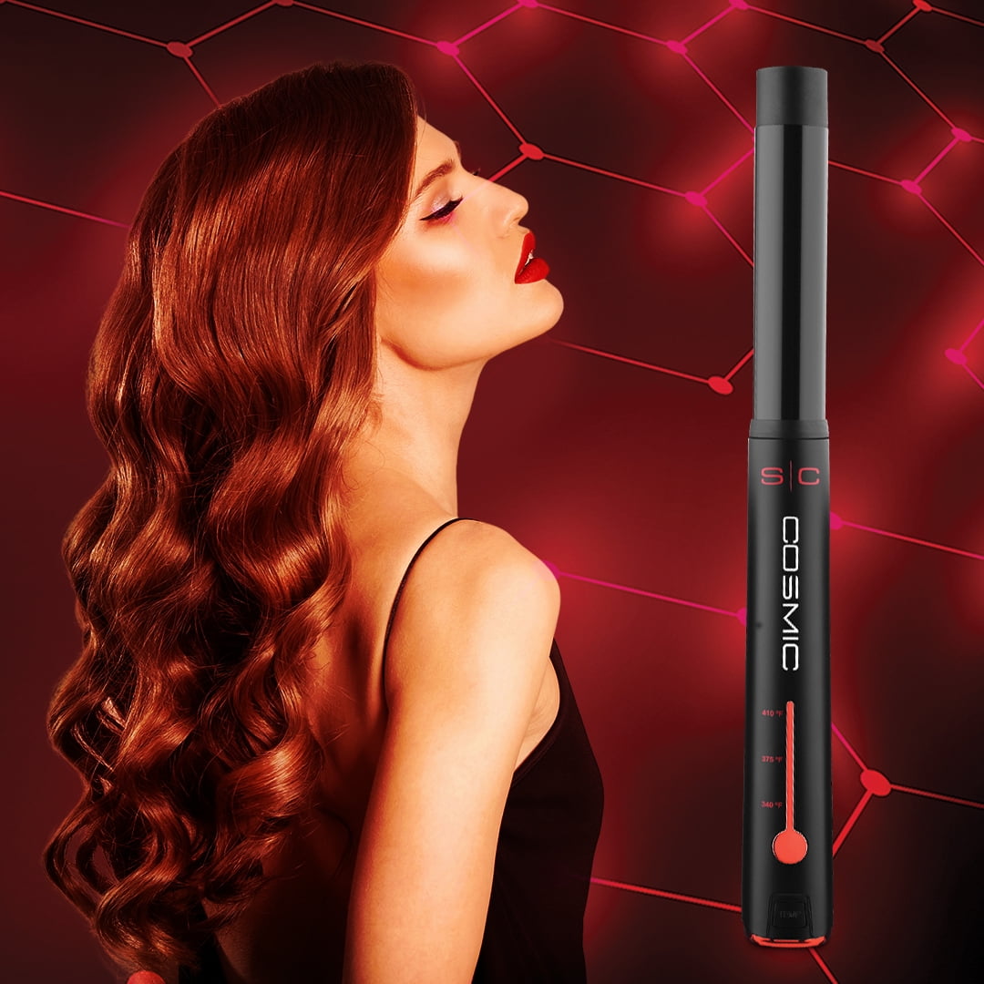 StyleCraft Cosmic Travel-Size Professional 1-Inch Hair Curling Wand, Cordless, Black