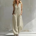 thumbnail image 2 of Women's Sleeveless V-Neck Button Front Wide Leg Jumpsuit Loose Casual Summer Outfit with Pockets, 2 of 5