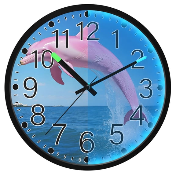 Ryvnso Dolphin Jumping 12 Inch Night Light Wall Clock Silent Battery Operated Luminous Clocks