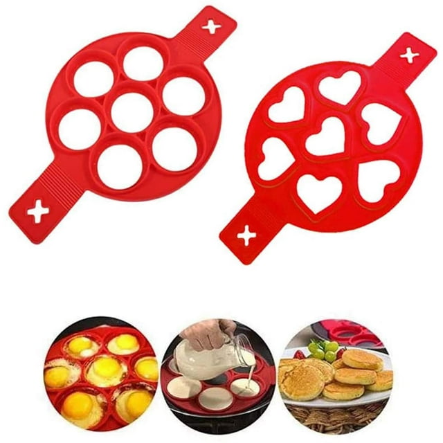 Moule à pancakes, Mini Moule à pancakes, 2 pack Mise à Niveau 14 Cavités Moule Rond en Silicone Antiadhésif, Moule à pancakes en Forme d'Œufs en Silicone