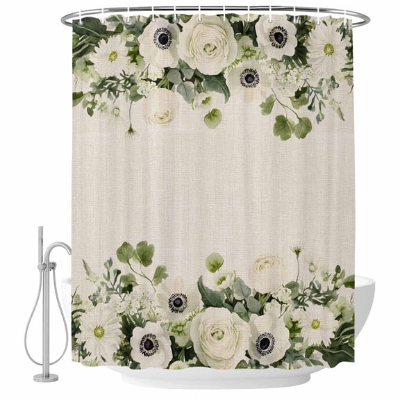 Xipuska White Spring Floral Shower Curtain - Water Repellent Fabric Shower Curtains Washable, Elegant Summer Flower Rustic Decorative Polyester Cloth Bathroom Curtains Modern Bath Decor 66"x72"