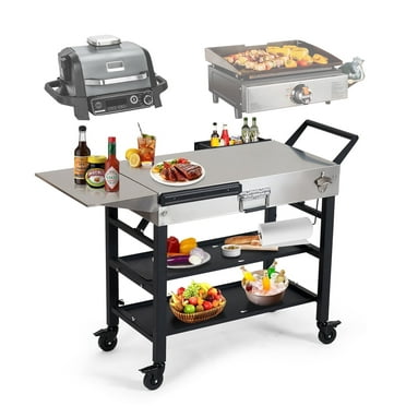 Annualing Stainless Steel Portable Outdoor Grill Cart,Foldable Grill Table with wheels,41×17 inch,2-layer Storage Rack,for 17/22in Blackstone Griddle,Ninja Woodfire Grill,Pizza Oven