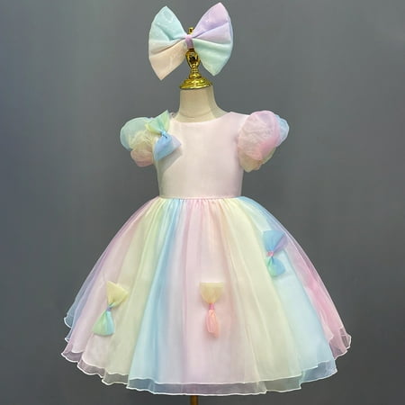 

Aayomet Dresses For Girls Girls Dresses Little Girls Bow Princess Skirt Girls Rainbow Candy Color Mesh Dress For 1 To 9 Years A 12-24 Months