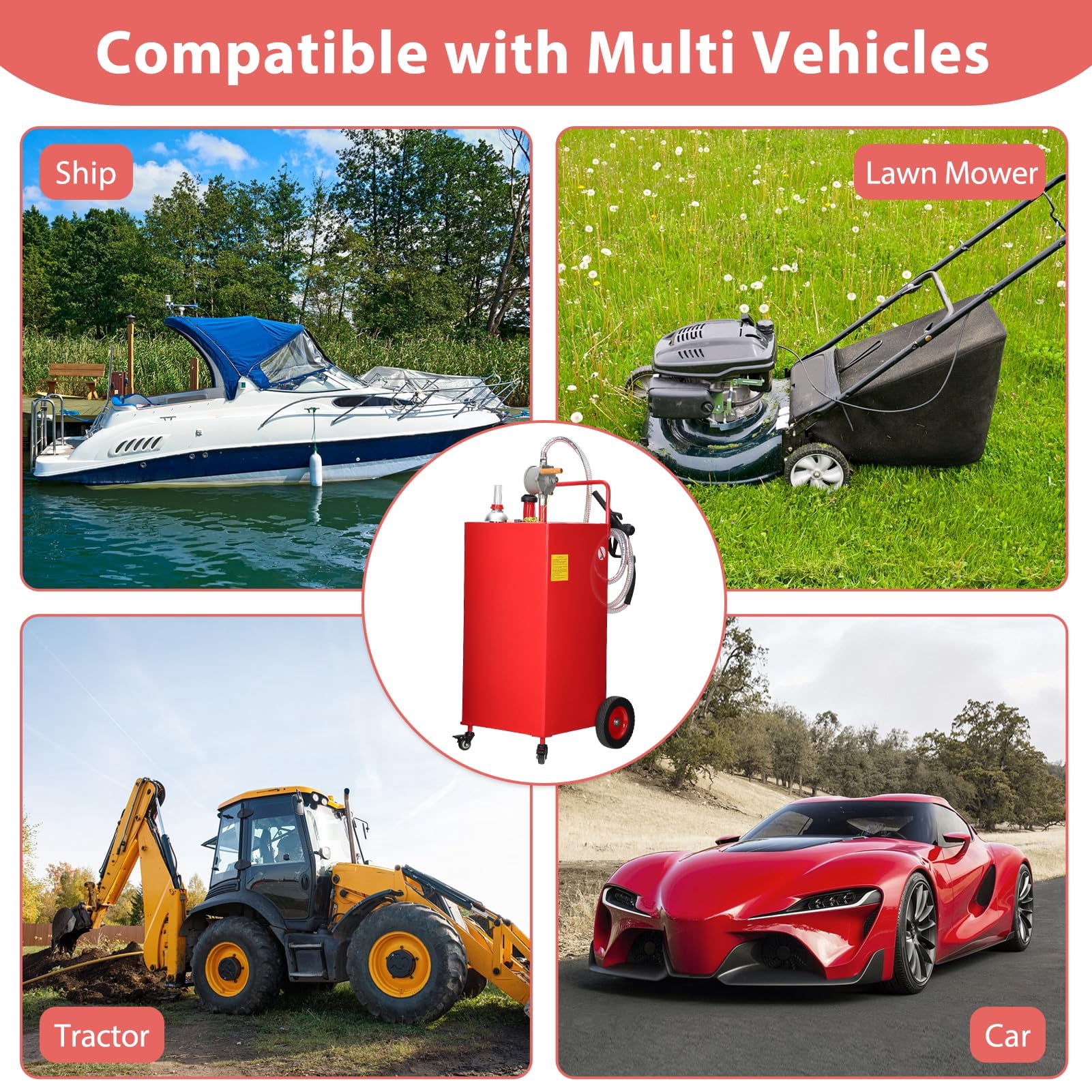 35 Gallon Gas Caddy, Portable Fuel Storage Tank with 4 Wheels & Manual Transfer Pump, Diesel & Gasoline Fuel Container for Cars, Lawn Mowers, ATVs, Boats