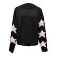 thumbnail image 6 of Ladies Sweaters Star Jacquard Knit Sweaters Pullover Crew Neck Knitted Tops Sweater Black S, 6 of 7