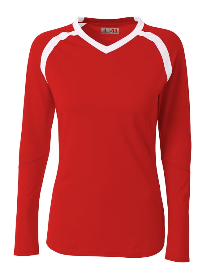 A4 Teen Ace Long Sleeve Volleyball Jers For Teen Female in Scarlet/White | NG3020