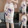 thumbnail image 2 of Midi Skirts for Women Retro Digital Pattern Casual Skirt Pencil Split Skirt Elastic Slim Fit High Waist Stretch Skirt（Beige,M）, 2 of 8