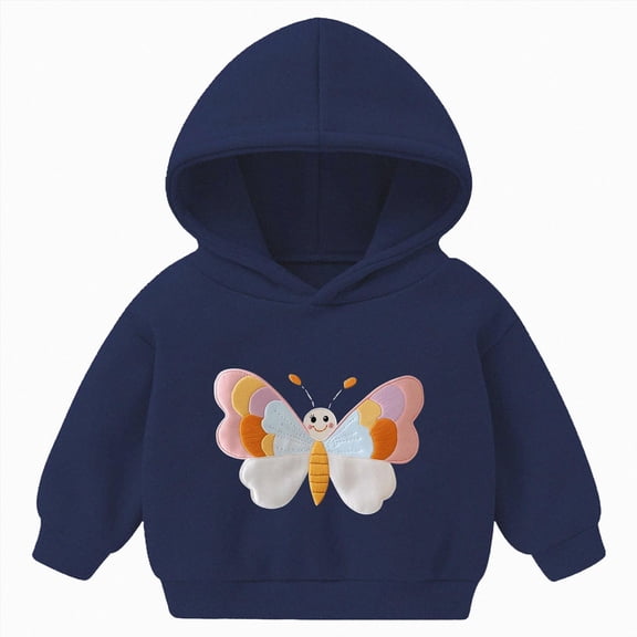KPOPLK Hoodies for Toddler Boy Fall Graphic Embroidered Long Sleeve Pullover Sweatshirt Winter Kids Casual Clothes Navy Size 5-6 Years