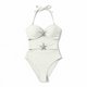 thumbnail image 5 of Traje de baño de una pieza para mujer, conjuntos de bikini para mujer estilo europeo y traje de baño bikini para playa de color liso con borde, ropa de baño de mujer, 5 of 6
