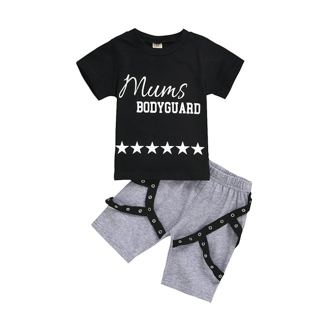 Boys Summer Suit Short Sleeve T-Shirt Grey Pants Star Cool Steel Rings 0-5T