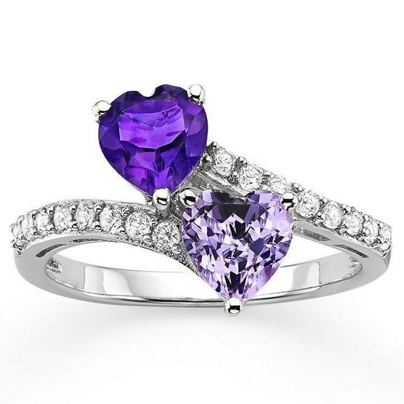 Brilliance 925 Sterling Silver Genuine Amethyst and Created White Sapphire Bypass Ring