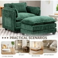 thumbnail image 4 of BISHE Oversized Boucle Accent Chair 55.32" with Portable Ottoman & Storage, Double Cushion Deep Seating for Living Room Comfy Arm Chairs, Bedroom, Dark Green, 4 of 8